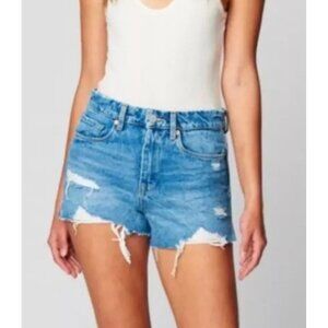 BLANK NYC Medium Wash Blue The Barrow Hi-Rise Distressed Cutoff Denim Shorts 26